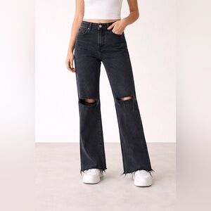 Zara Wide Leg Distressed Black Jeans‎